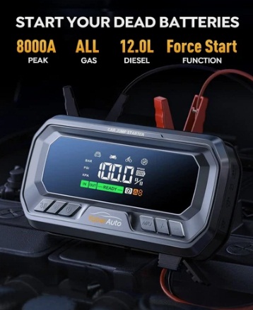 YaberAuto 12-in-1 Jump Starter with Air Compressor 8000A 160PSI 65W