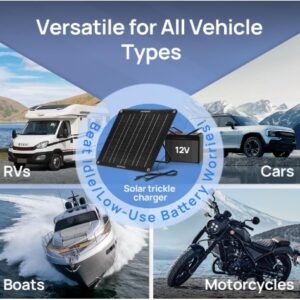 ECO-WORTHY Upgrade 10W Solar Car Battery Trickle Charger & Maintainer, Waterproof 12V Solar Panel OBD2 Charger Kit with Portable Stand for Car, Automotive, Motorcycle, Motorhome, Trailer, Snowmobile