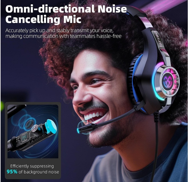 Tatybo Gaming Headset for Ps5 Ps4 PC Xbox S/X Series Switch PC, Gaming Headphone with Noise Cancelling Microphone RGB Lighting