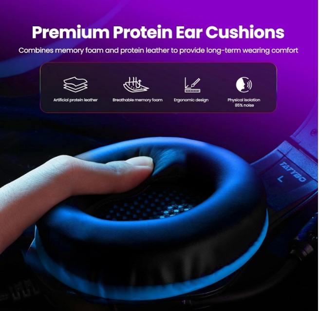 Tatybo Gaming Headset for Ps5 Ps4 PC Xbox S/X Series Switch PC, Gaming Headphone with Noise Cancelling Microphone RGB Lighting - Image 5