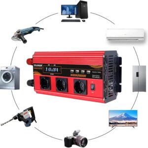 Inverter 12 V 230 V 3000 W / 6000 W Voltage Converter Remote Control 4 x USB and LCD 3 AC Sockets for Solar Panel Car Motorhome