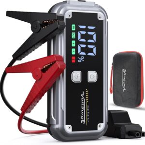 Jump Starter Power Bank, 6000 A Peak Current Starter Power Bank, Portable Car Jump Starter with USB Quick Charge 3.0, LCD Screen, Torch, 12 V for All Petrol Engines/8.0 L Diesel Engines
