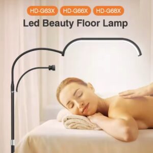 Floor Lash Lamp for Eyelash Extension Wheel Phone Holder Half Moon Ring Lamp for Eyebrow Tattoo Manicure Skincare Beauty Light