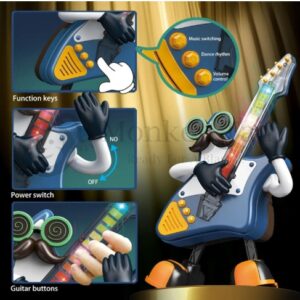 MONKEYTAIL Mr. Rock Dancing Guitar Toy for Kids | Light & Music Electric Cartoon Guitar | LED Flashing Musical Toy with Dance & Rhythm | Interactive Robot | Birthday Gift for Boys Girls Age 3+