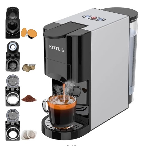 Single Cup Brew - Espresso Machine KOTLIE AC-513K 4-in-1 Capsule Coffee Maker for Nespresso Original/Dolce Gusto/Mixed Coffee/ESE Pads (44mm, 19 bar, 1450 W, 800 ml - Image 3
