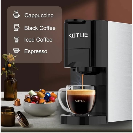 Single Cup Brew - Espresso Machine KOTLIE AC-513K 4-in-1 Capsule Coffee Maker for Nespresso Original/Dolce Gusto/Mixed Coffee/ESE Pads (44mm, 19 bar, 1450 W, 800 ml - Image 6