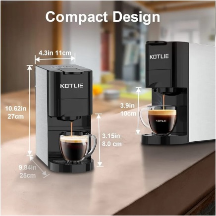 Single Cup Brew - Espresso Machine KOTLIE AC-513K 4-in-1 Capsule Coffee Maker for Nespresso Original/Dolce Gusto/Mixed Coffee/ESE Pads (44mm, 19 bar, 1450 W, 800 ml - Image 7