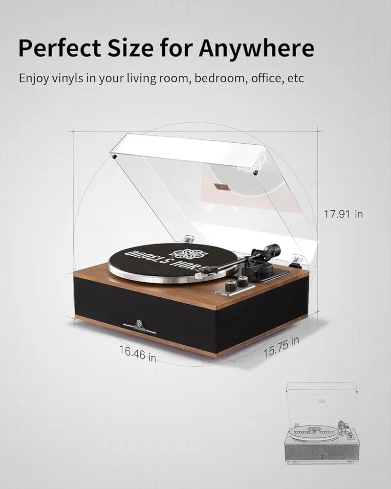 ANGELS HORN Vinyl Record Player, Bluetooth Turntable with Built in Speakers Phono Preamp, High Fidelity Turntables for Vinyl Records with Magnetic Cartridge AT-3600L, Belt Drive 2-Speed - Image 14