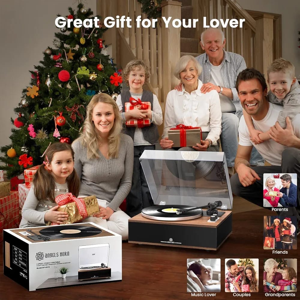 ANGELS HORN Vinyl Record Player, Bluetooth Turntable with Built in Speakers Phono Preamp, High Fidelity Turntables for Vinyl Records with Magnetic Cartridge AT-3600L, Belt Drive 2-Speed - Image 15