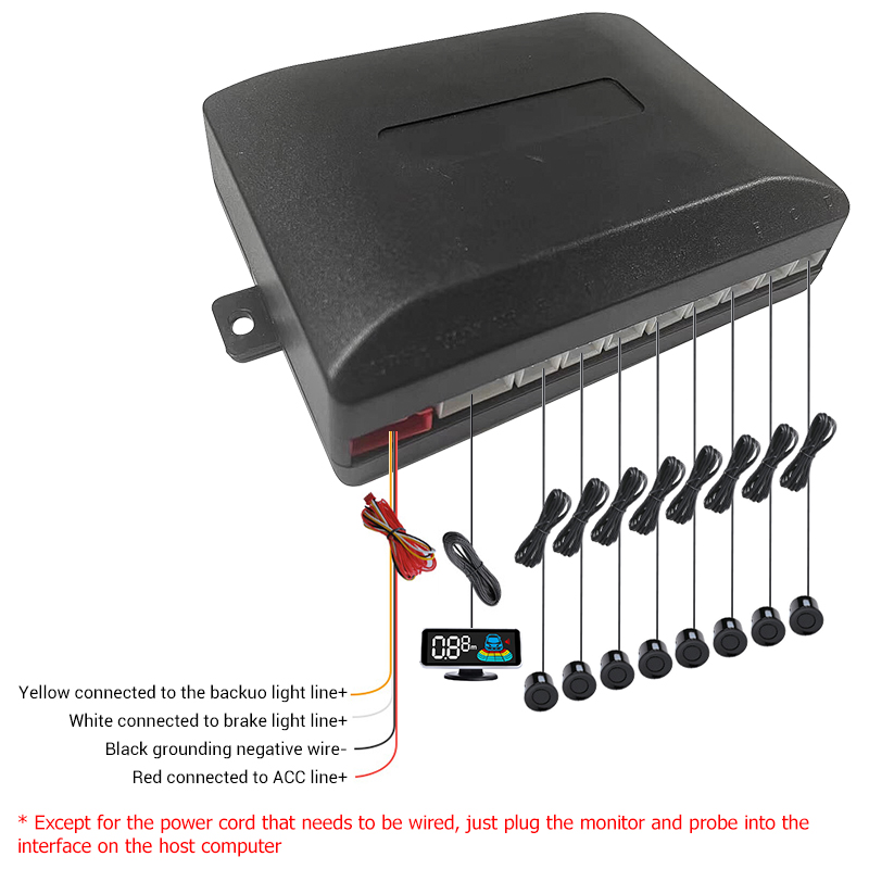 Multiple Radar Parking Sensor Kit LED Display Screen Monitor Detector Assistant 8pcs Probes - Image 2