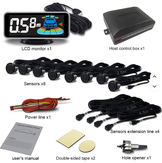 Multiple Radar Parking Sensor Kit LED Display Screen Monitor Detector Assistant 8pcs Probes - Image 9