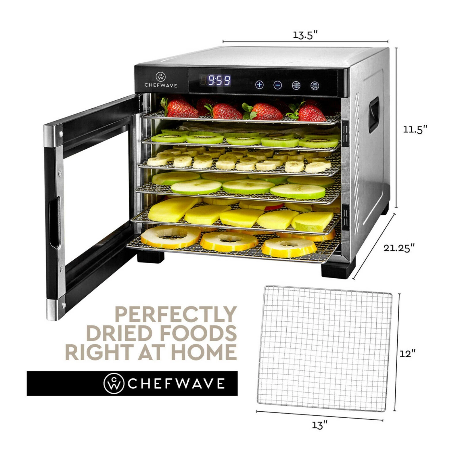 Chefwave CW-FD06 Secco Pro Food Dehydrator with 6 Drying Racks - Stainless Steel - Image 6