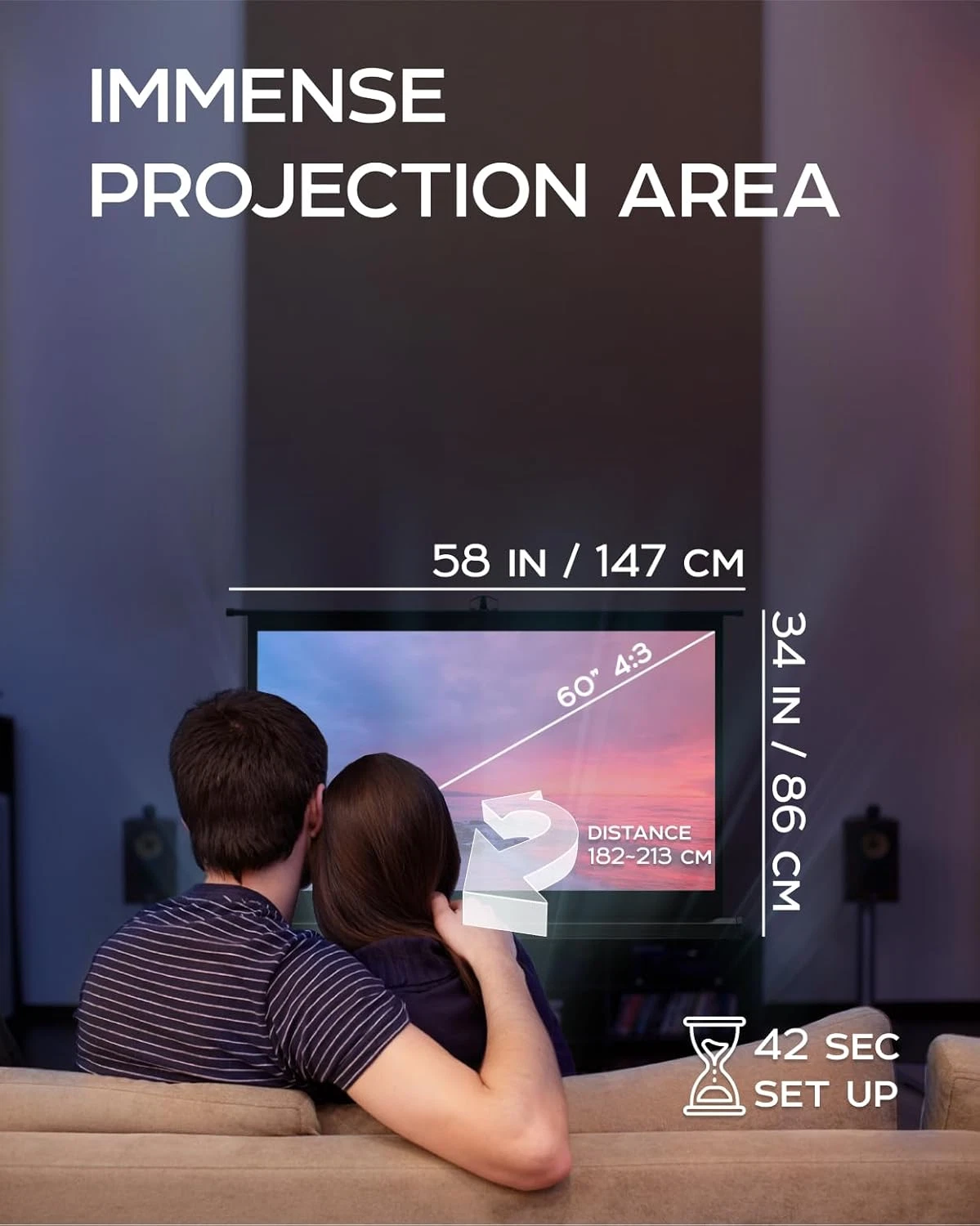 60-Inch Projector Screen with Stand – Indoor & Outdoor Portable Projection Screen - Image 2