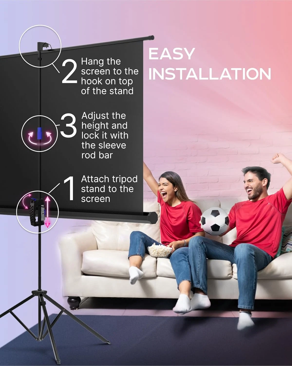 60-Inch Projector Screen with Stand – Indoor & Outdoor Portable Projection Screen - Image 3