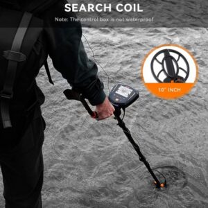 SUNPOW Metal Detector, IP68 Waterproof Coil, Identify 9 Types of Metals, High Accuracy, 10 Inch Detection Depth, 5 Modes, Strong Anti-Interference, Suitable for Adults and Kids