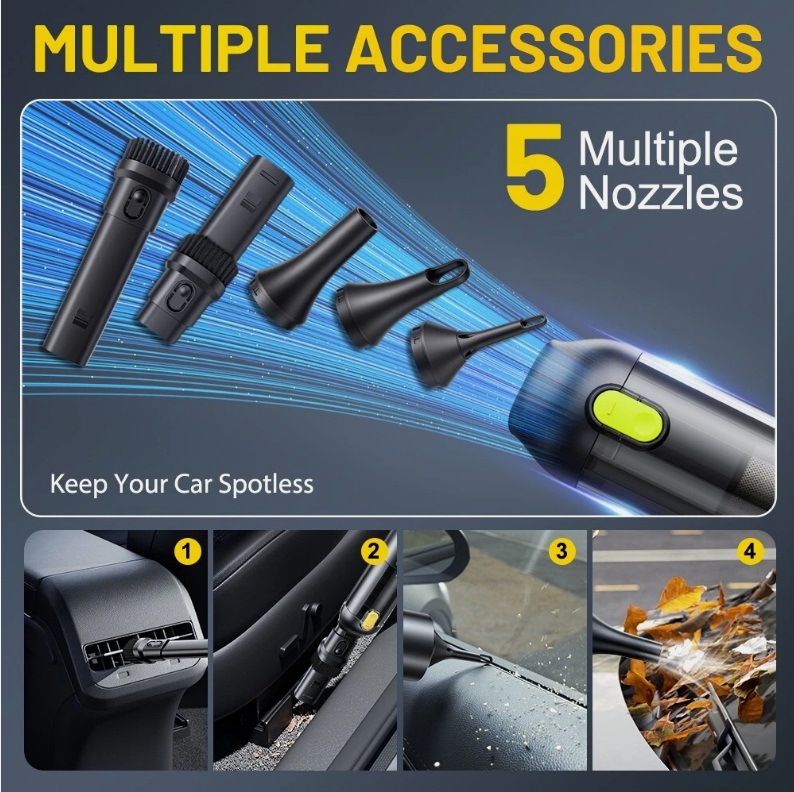 4 in 1 Car Vacuum Cleaner Mini Portable Handheld 14000PA Powerful Suction Blow - Image 8