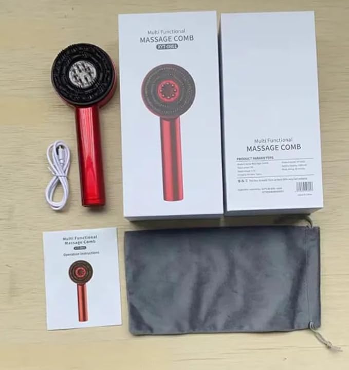 Multi Functional Massage Comb XYT-0806, Handheld Hair Scalp Massager, Black and Red - Image 2