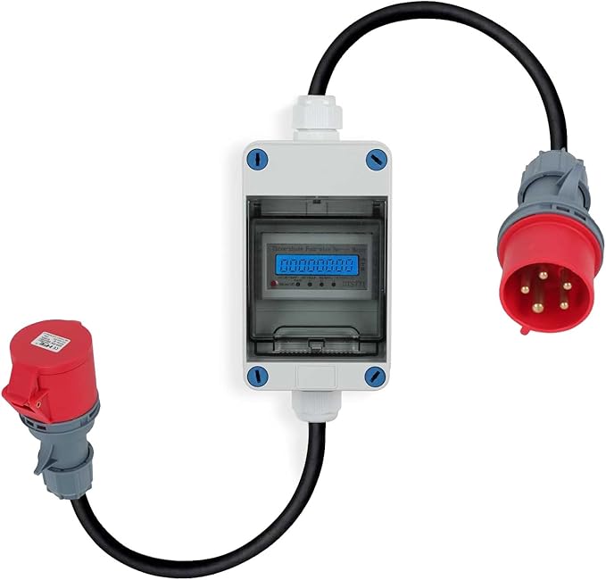 Mobile current meter with CEE plug and coupling, 3 × 230 V/400 V 32 A and coupling, intermediate gauge for caravans, electric vehicles, camping or under Brand: Lomhyve