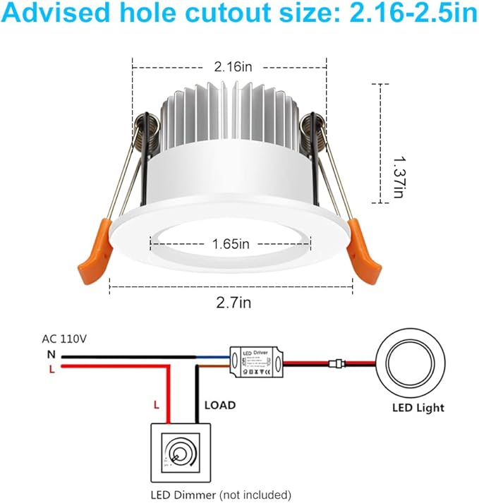 2 Inch LED Recessed Lighting, 3W Dimmable Downlight, 5000K Daylight White Retrofit Light Fixtures, Modern Round LED Ceiling Light with LED Driver, 35W Halogen Equivalent (4 Pack) - Image 6