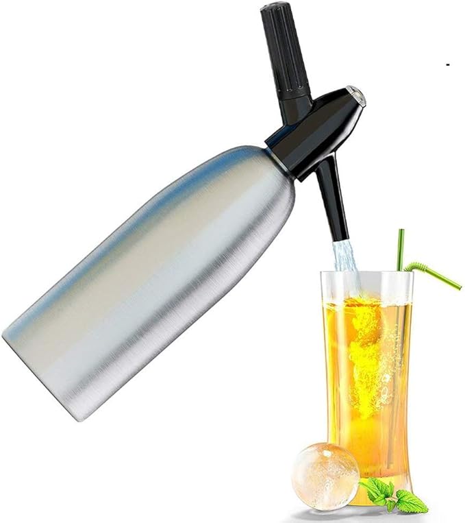 Aluminium Soda Siphon Maker Machine 1L Silver Sparkling Water Maker for Juice Drinks Cocktail Use with Standard CO2 Charger - Image 4