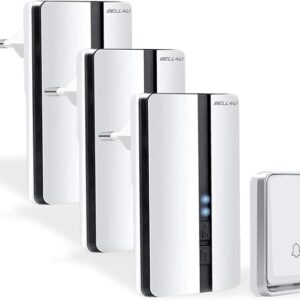 Battery- doorbell with three receivers, Bell4U, plug & play set up in 5 minutes, 51 melodies, waterproof, save costs on batteries