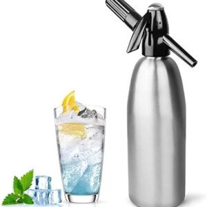 Aluminium Soda Siphon Maker Machine 1L Silver Sparkling Water Maker for Juice Drinks Cocktail Use with Standard CO2 Charger