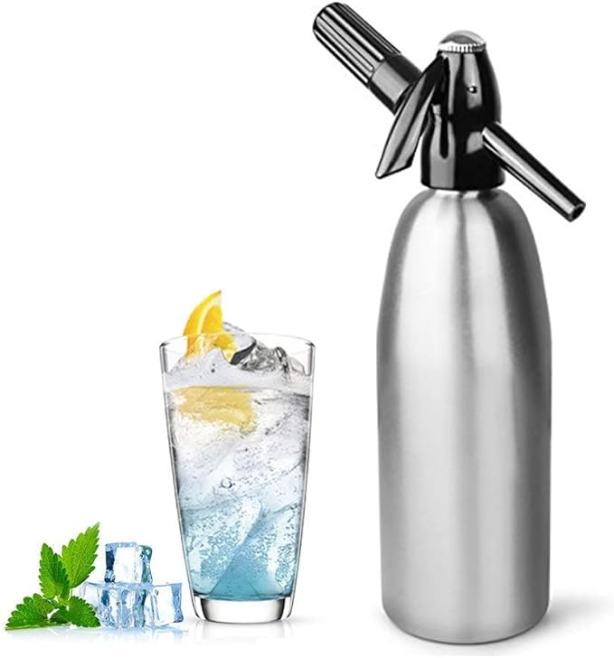 Aluminium Soda Siphon Maker Machine 1L Silver Sparkling Water Maker for Juice Drinks Cocktail Use with Standard CO2 Charger