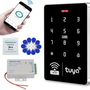 WiFi Tuya APP Access Control System Waterproof Kits RFID Keypad Controller 125KHz 13.56MHz + Door Electric Strike Lock + DC12V Power Supply, 10,000 Large User Capacity