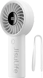 JISULIFE Handheld Portable Fan, Stronger and Longer-Lasting: 5 Speed, 5000mAh Battery, 12-Blade Turbo For Powerful Wider Wind, LED Display, Rechargeable Personal Fan for Travel Concerts Makeup-Gery