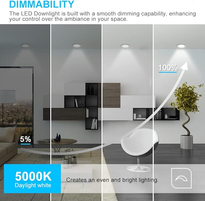 2 Inch LED Recessed Lighting, 3W Dimmable Downlight, 5000K Daylight White Retrofit Light Fixtures, Modern Round LED Ceiling Light with LED Driver, 35W Halogen Equivalent (4 Pack) - Image 5