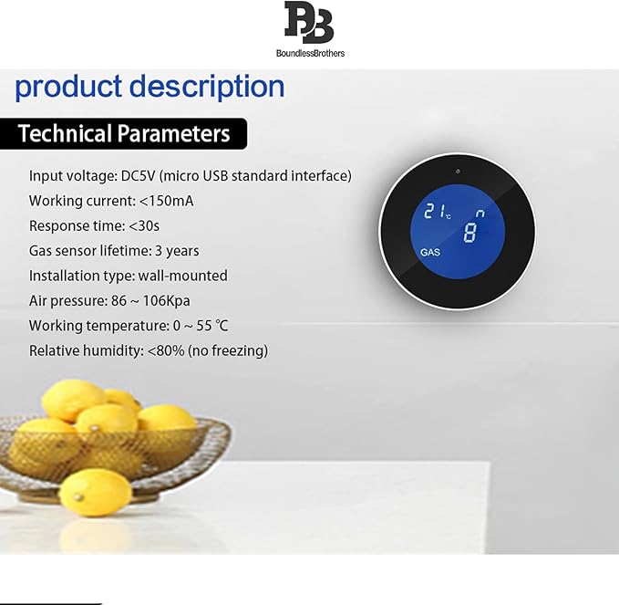 Natural Gas Detector WiFi,Propane Natural Gas Leak Detector for Home Kitchen, Combustible & Explosive Gas Alarm for LPG,Sensor with 85dB Alarm, LCD Display, App Notifications, EN 50194 Certified - Image 5