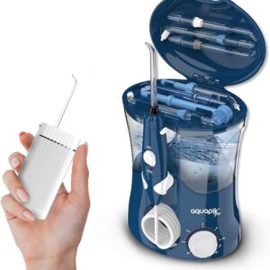 Aquapik Pro Tabletop Dental Flosser + Aquapik® Mini in one pack | Save and care for your oral health at home and on the go | Meet different