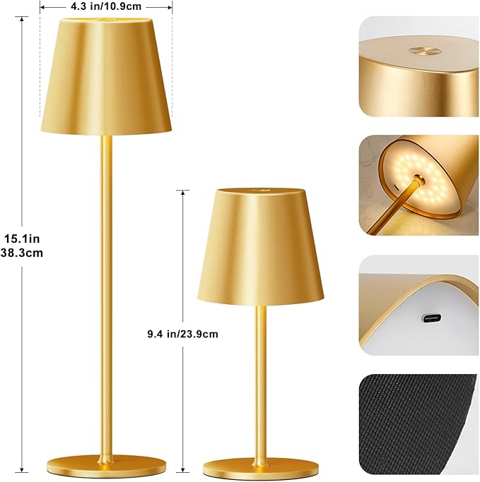 Wireless Table Lamp, Dimmable Table Lamp, Battery LED with 3 Colour Temperatures, Continuously Dimmable, Touch Lamp with USB-C Rechargeable for Outdoor Bedside Table, Dining Table, Camping - Image 6