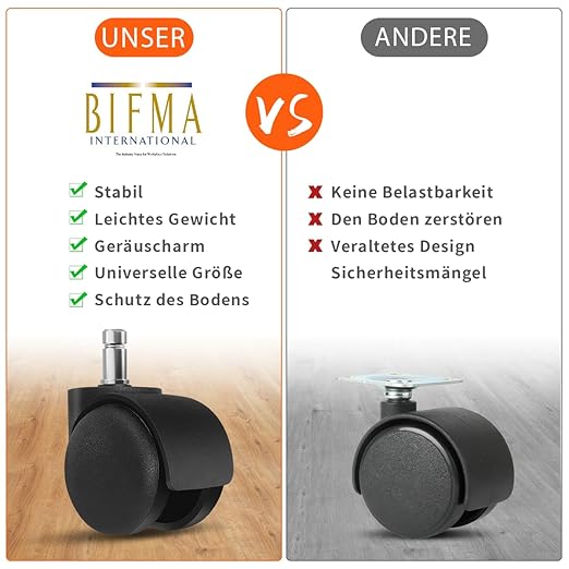 Office Chair Wheels 11 mm x 22 mm Double Row Wheels for Office Chairs Load Capacity 300 kg Stable Operation Desk Chair Wheels and Gaming Chairs, Hard Floor Castors, Suitable for Any Floor - Image 3