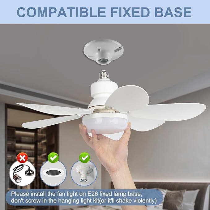 Socket Fan Light, 20.5IN Light Bulb Fan with Remote Dimmable, Screw in Fan and Light Combo for Garage Kitchen Bedroom Balcony Living Tools Store Laundry Room - Image 4