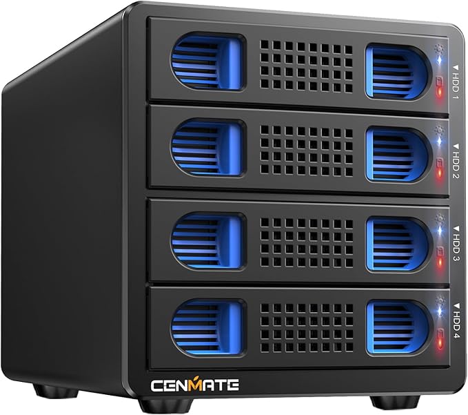 Aluminum 4 Bay 10Gbps Hard Drive Enclosure with Cooling Fan for 2.5“/3.5" SATA HDD/SSD with USB A/C 3.2 Gen 2, Support Hot Swappable, Tool-Free HDD Enclosure, DAS(NO RAID/NAS)