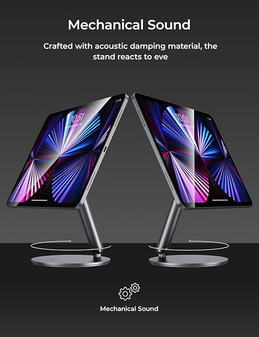 BENKS Tablet Magnetic Stand Adjustable, Swivel iPad Stand with 360° Rotating Base, Aluminum Foldable Desktop Stand Holder - Image 5