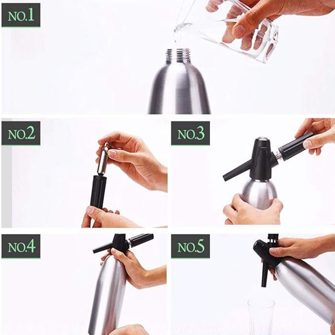 Aluminium Soda Siphon Maker Machine 1L Silver Sparkling Water Maker for Juice Drinks Cocktail Use with Standard CO2 Charger - Image 6