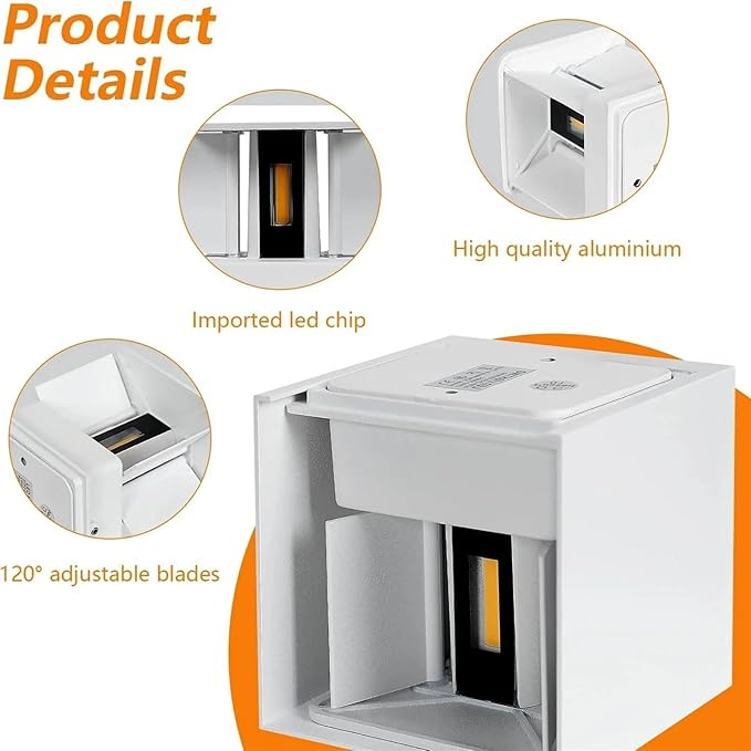 2 Piece Outdoor LED Wall Light, Adjustable Angle Outdoor Wall Light, White, Neutral Light 4000K, for Bedroom, Hallway, Garden