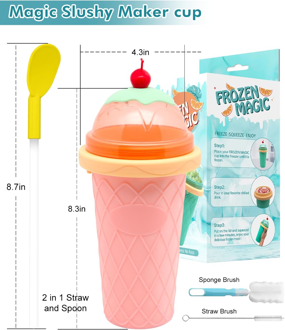 Slushie Cup, Smoothie Cups with Lids & Straws, Slushy Cup for Juices, Milk and Ice Cream Make, Portable Frozen Magic Slushie Cup Maker for Kids, Friends and Family - Image 4