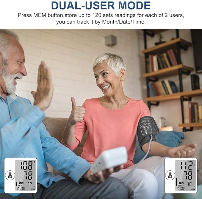 Blood Pressure Monitor CE Approved UK, GPZON Accurate Digital BP Monitor with Large Cuff for Home Use, Irregular Heartbeat Diagnosis, Pulse Rate Meter,Cuff 22-40cm, 2X120 Memory (Blue) - Image 4