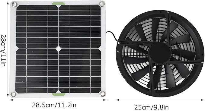 Solar Panel Fan Ventilation Fan Kit 10 Inch, Solar Powered Exhaust Fan Portable Ventilator Fan with Protective Mesh, 12V 100W Mini Ventilator Fan for Chicken Coops Greenhouse Shed - Image 4