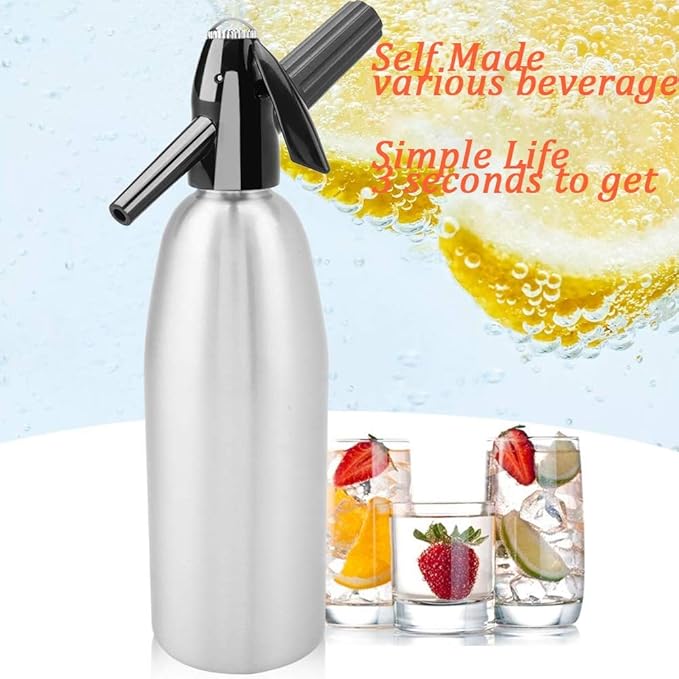 Aluminium Soda Siphon Maker Machine 1L Silver Sparkling Water Maker for Juice Drinks Cocktail Use with Standard CO2 Charger - Image 3
