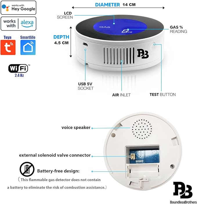 Natural Gas Detector WiFi,Propane Natural Gas Leak Detector for Home Kitchen, Combustible & Explosive Gas Alarm for LPG,Sensor with 85dB Alarm, LCD Display, App Notifications, EN 50194 Certified - Image 9