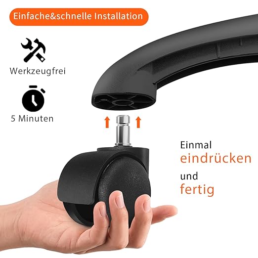 Office Chair Wheels 11 mm x 22 mm Double Row Wheels for Office Chairs Load Capacity 300 kg Stable Operation Desk Chair Wheels and Gaming Chairs, Hard Floor Castors, Suitable for Any Floor - Image 4