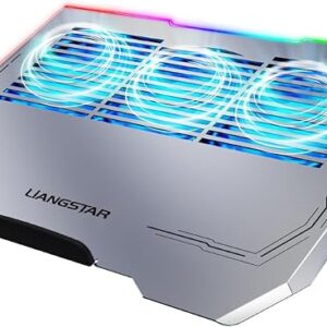 LIANGSTAR Laptop Cooling Pad 12-17.3" 3 Fans, Laptop Cooling Pad (1600RPM) with Non-slip Stand, USB Port, RGB Light, Ergonomic Design, Silver
