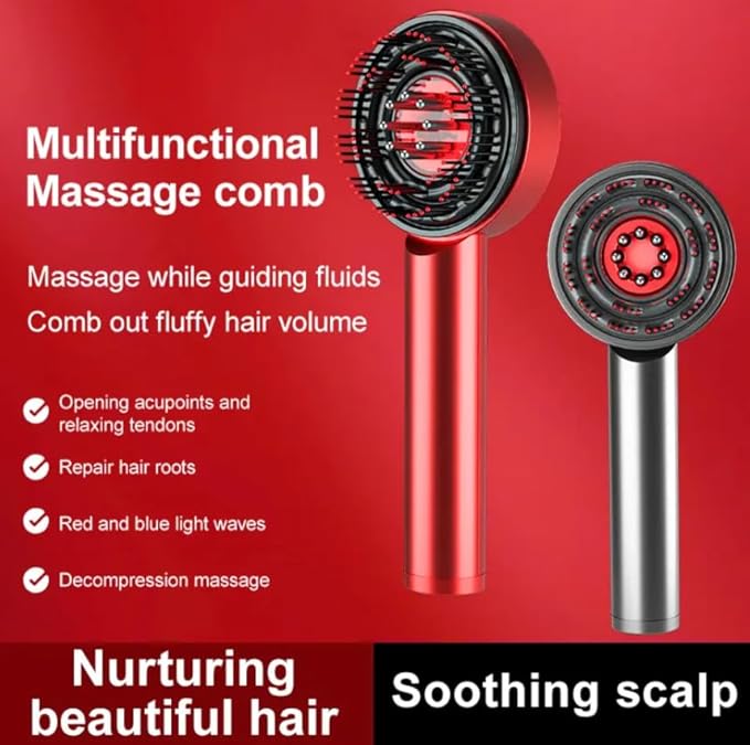 Multi Functional Massage Comb XYT-0806, Handheld Hair Scalp Massager, Black and Red - Image 5