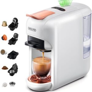 CAFELFFE MK-606 Capsule Coffee Machine 5 in 1 Capsule Coffee Machine 19 Bar Espresso Maker Hot Cold Espresso Machine Compatible with K-Cup/Nes Original/DG/44mm, ESE Pods & Ground 7