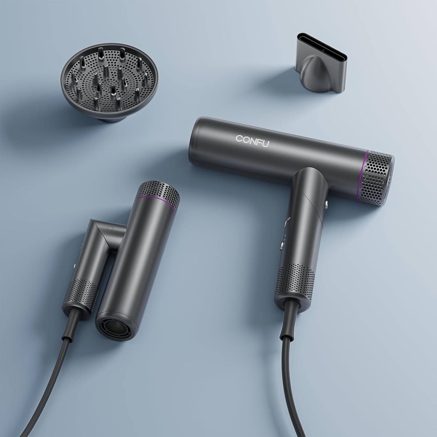 CONFU Professional Ionic Hair Dryer 1700W Lightweight Foldable Low Noise Magnetic Diffuser Styling Nozzle Extra Long Cable for Home, Salon and Travel - Image 4