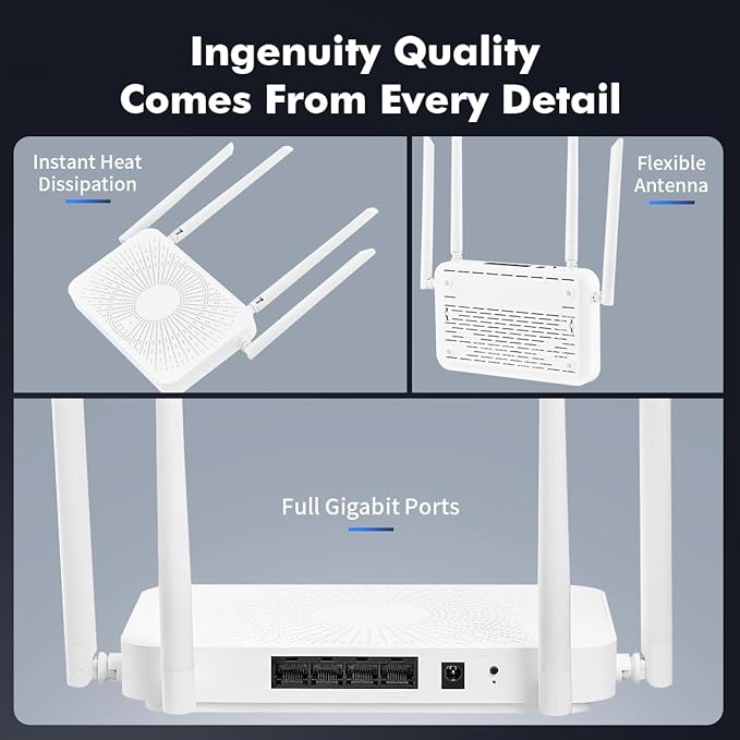Binardat WiFi6 Wireless Internet Router AX3000, 2.4G/5G Dual Band 160MHz Bandwidth 2x2 MIMO, 4 Gigabit Ethernet WAN/LAN Ports, One-Click MESH/WPS - Image 7